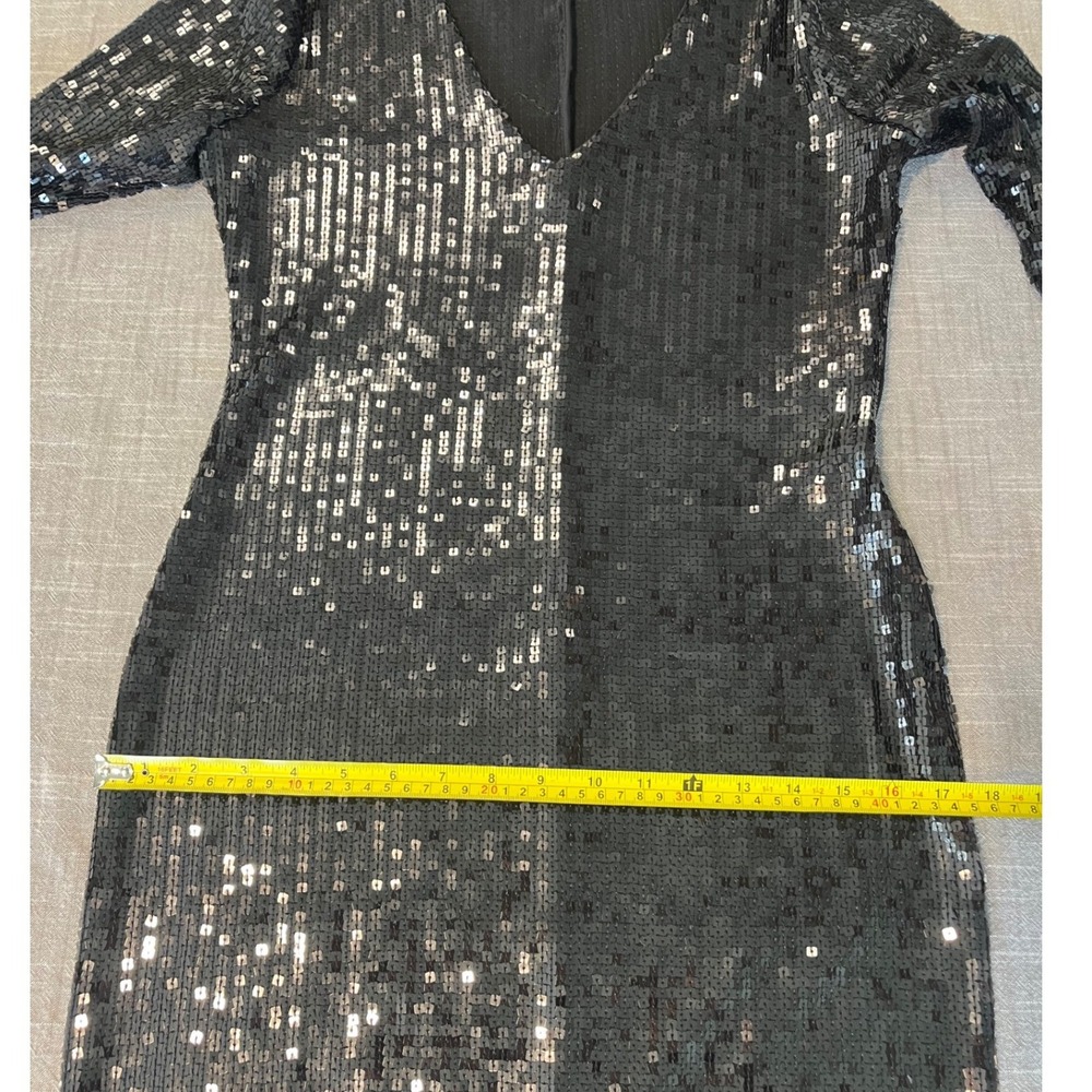 Good American Black Sequin V-Neck Midi Dress Long Sleeve GDW0130 Size 2 - Picture 6 of 11